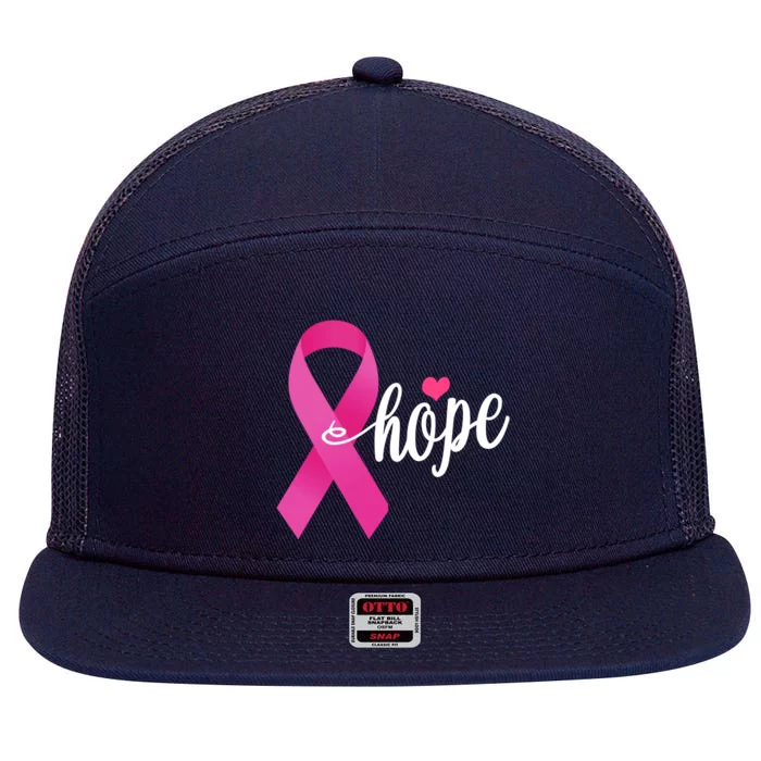 Hope Breast Cancer Awareness Ribbon 7 Panel Mesh Trucker Snapback Hat