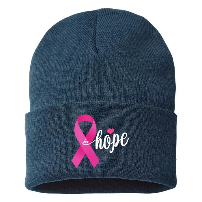 Hope Breast Cancer Awareness Ribbon Sustainable Knit Beanie