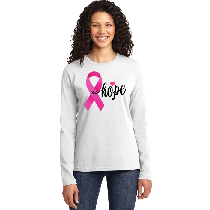 Hope Breast Cancer Awareness Ribbon Ladies Long Sleeve Shirt