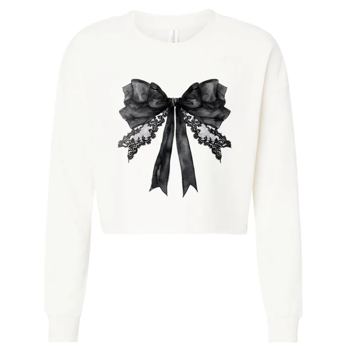 Halloween Black Coquette Bow Cropped Pullover Crew