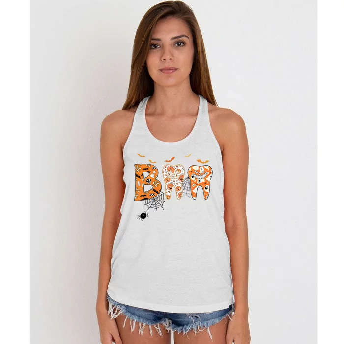 Halloween Boo Dental Spooky Spider Ghost Women's Knotted Racerback Tank