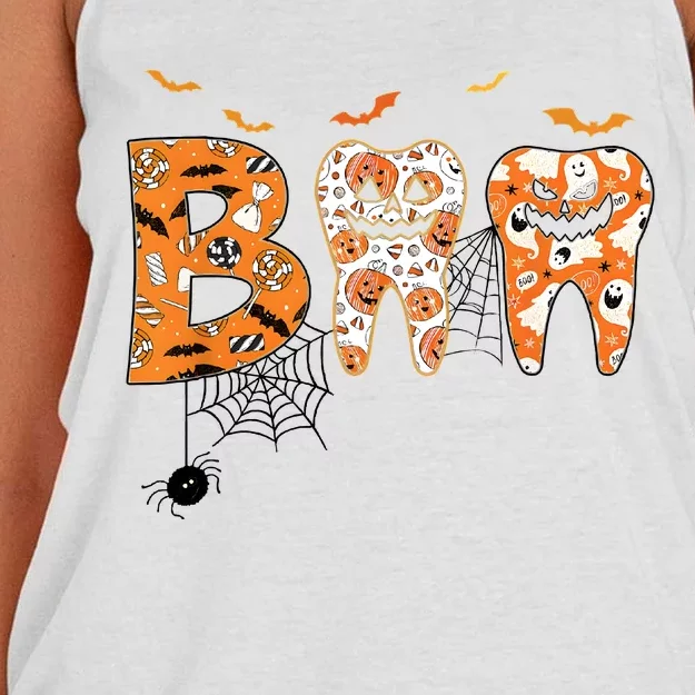 Halloween Boo Dental Spooky Spider Ghost Women's Knotted Racerback Tank