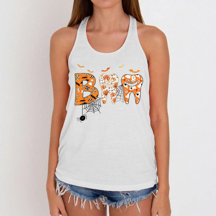 Halloween Boo Dental Spooky Spider Ghost Women's Knotted Racerback Tank