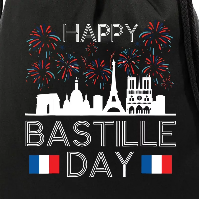 Happy Bastille Day France Paris French Flag Fireworks Drawstring Bag