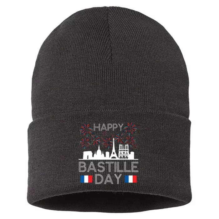 Happy Bastille Day France Paris French Flag Fireworks Sustainable Knit Beanie