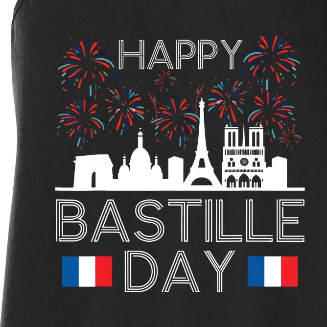 Happy Bastille Day France Paris French Flag Fireworks Women's Racerback Tank