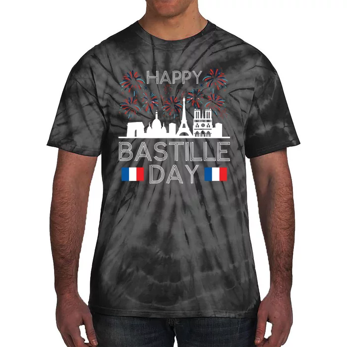 Happy Bastille Day France Paris French Flag Fireworks Tie-Dye T-Shirt