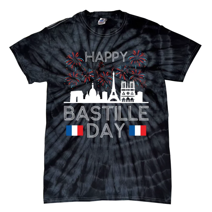 Happy Bastille Day France Paris French Flag Fireworks Tie-Dye T-Shirt