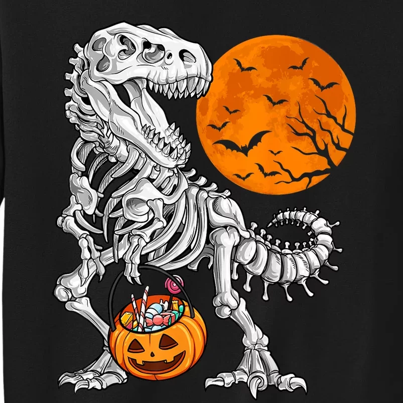 Halloween Boys Dinosaur Skeleton T Rex Scary Pumpkin Moon Sweatshirt