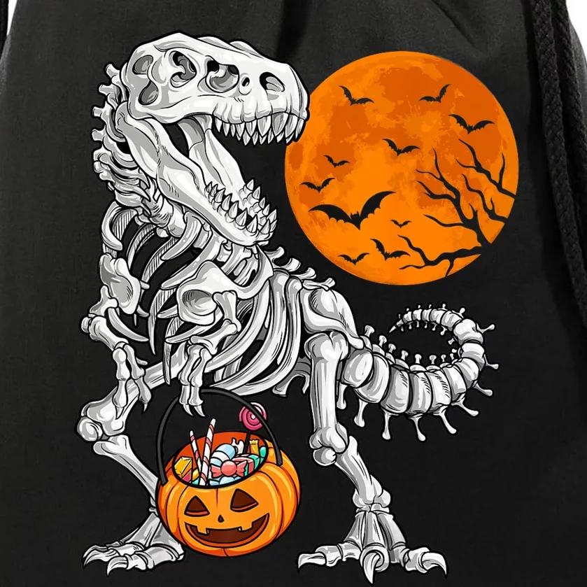 Halloween Boys Dinosaur Skeleton T Rex Scary Pumpkin Moon Drawstring Bag