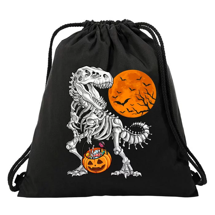 Halloween Boys Dinosaur Skeleton T Rex Scary Pumpkin Moon Drawstring Bag