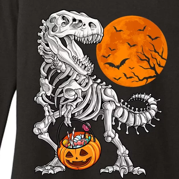 Halloween Boys Dinosaur Skeleton T Rex Scary Pumpkin Moon Womens CVC Long Sleeve Shirt