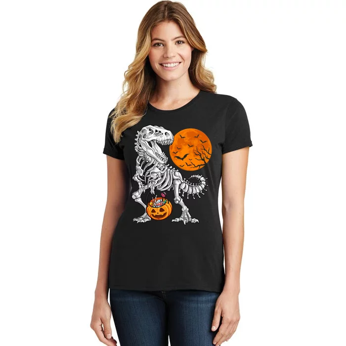 Halloween Boys Dinosaur Skeleton T Rex Scary Pumpkin Moon Women's T-Shirt