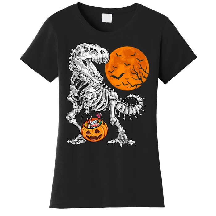 Halloween Boys Dinosaur Skeleton T Rex Scary Pumpkin Moon Women's T-Shirt