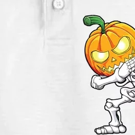 Halloween Boy Dabbing Skeleton Scary Pumpkin Jack O Lantern Dry Zone Grid Performance Polo