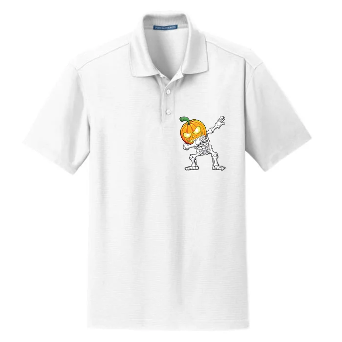 Halloween Boy Dabbing Skeleton Scary Pumpkin Jack O Lantern Dry Zone Grid Performance Polo