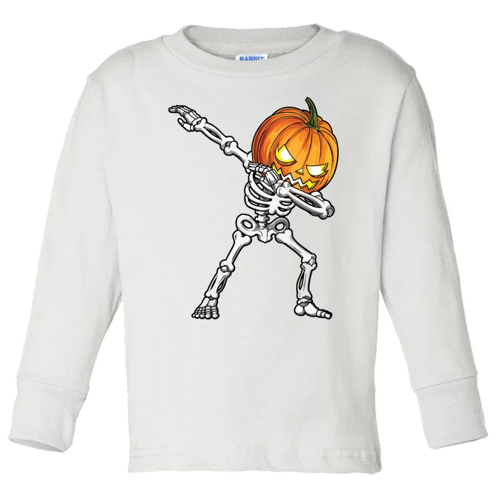 Halloween Boy Dabbing Skeleton Scary Pumpkin Jack O Lantern Toddler Long Sleeve Shirt