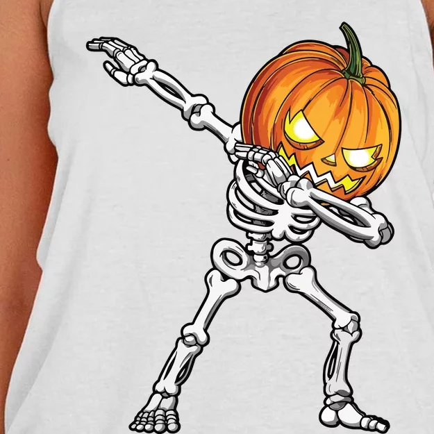 Halloween Boy Dabbing Skeleton Scary Pumpkin Jack O Lantern Women's Knotted Racerback Tank