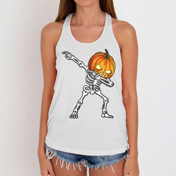 Halloween Boy Dabbing Skeleton Scary Pumpkin Jack O Lantern Women's Knotted Racerback Tank