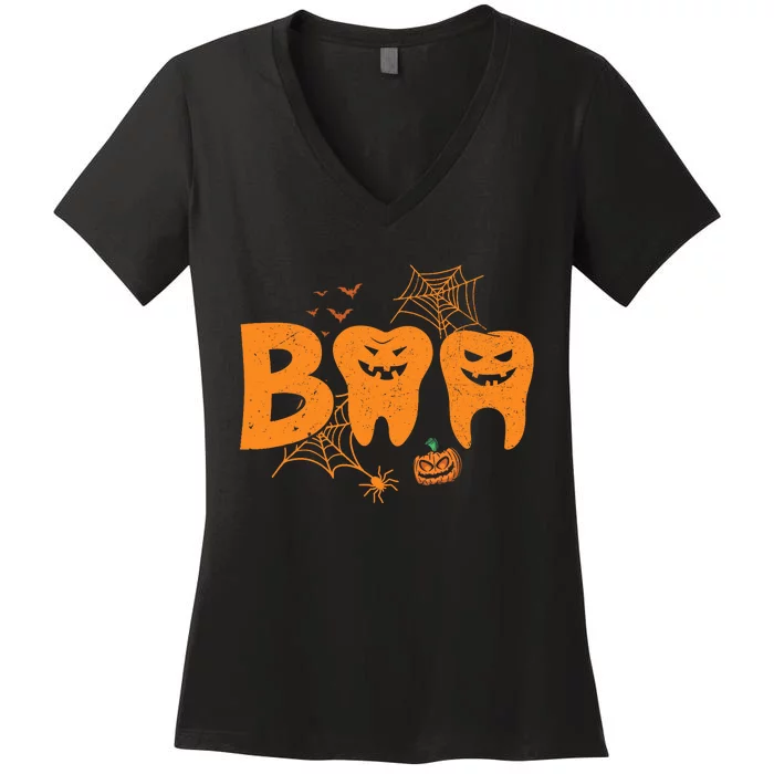 Halloween Boo Dentist Pumpkin Costume Dental Assistant Women's V-Neck T-Shirt