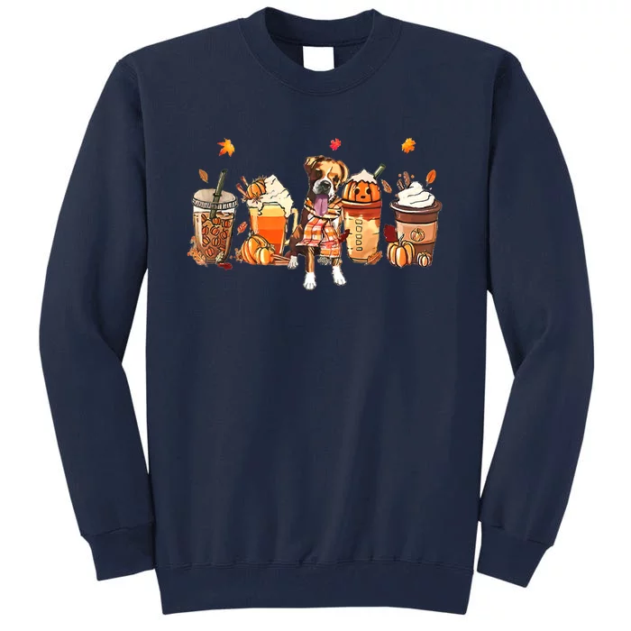 Halloween Boxer Dog Fall Coffee Pumpkin Spice Latte Tall Sweatshirt