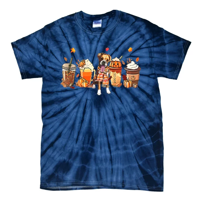 Halloween Boxer Dog Fall Coffee Pumpkin Spice Latte Tie-Dye T-Shirt