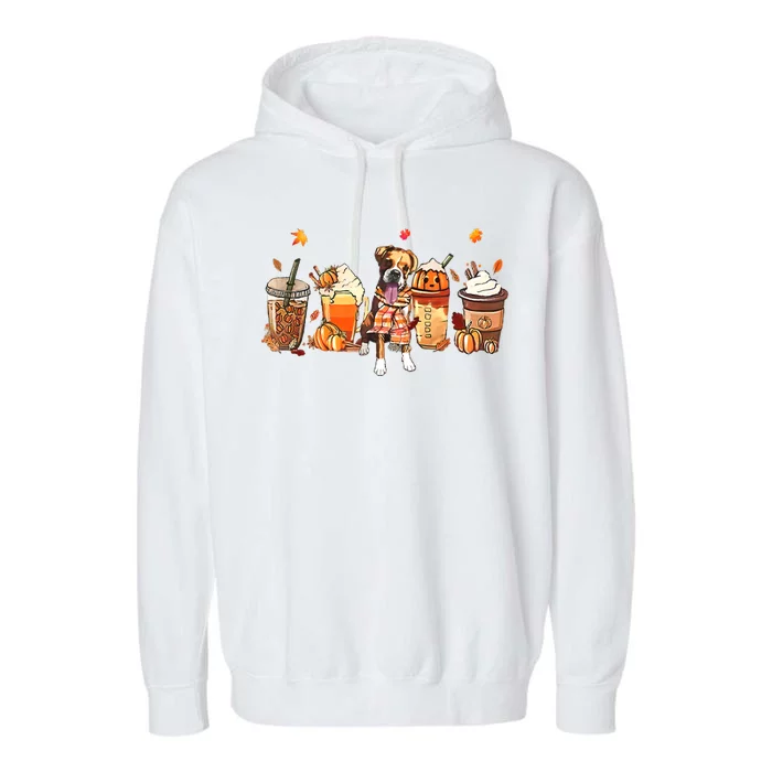 Halloween Boxer Dog Fall Coffee Pumpkin Spice Latte Garment-Dyed Fleece Hoodie