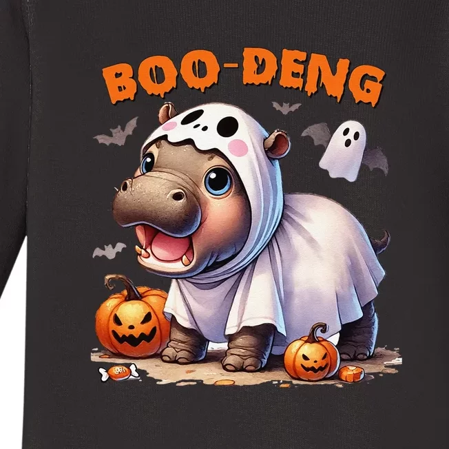 Halloween Boo Deng Moo Deng Hippo Cute Baby Long Sleeve Bodysuit