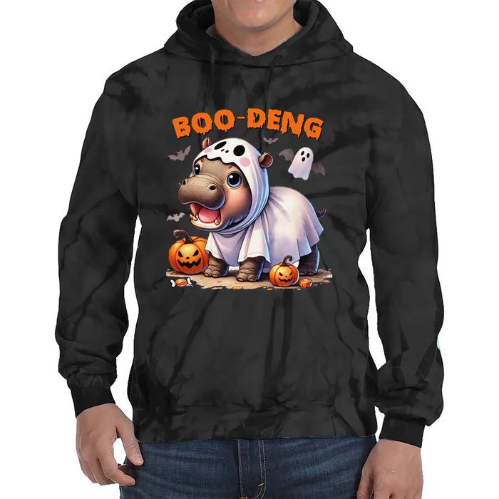 Halloween Boo Deng Moo Deng Hippo Cute Tie Dye Hoodie