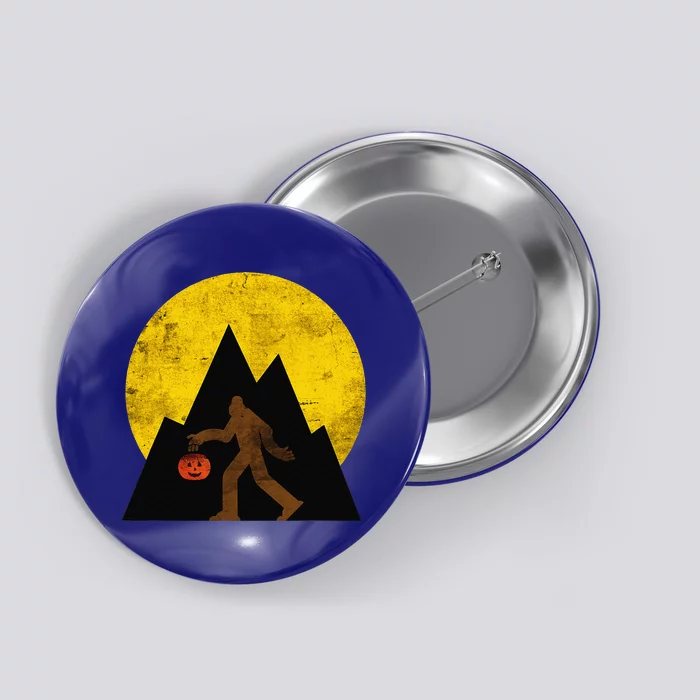 Halloween Bigfoot Design Sasquatch Yeti Pumpkin Face Gift Button