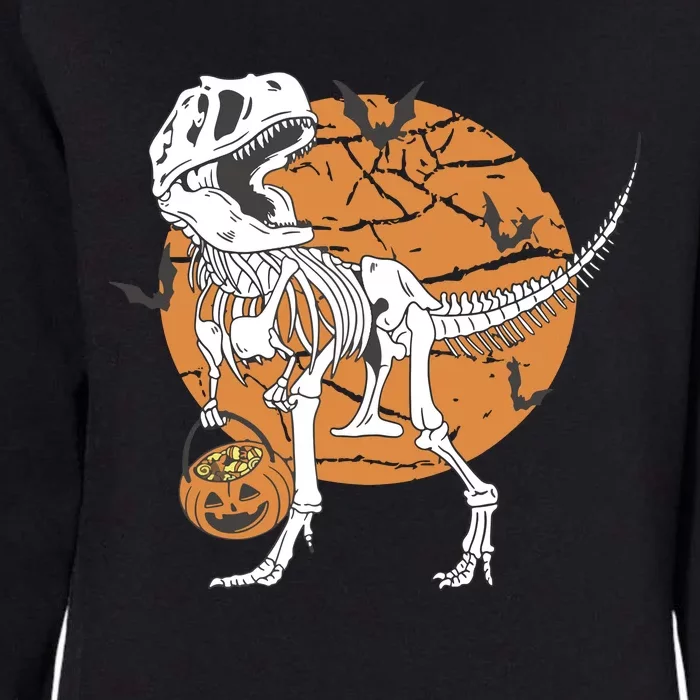 Halloween Boy Dinosaur Skeleton T Rex Scary Pumpkin Moon Womens California Wash Sweatshirt