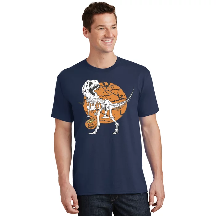 Halloween Boy Dinosaur Skeleton T Rex Scary Pumpkin Moon T-Shirt