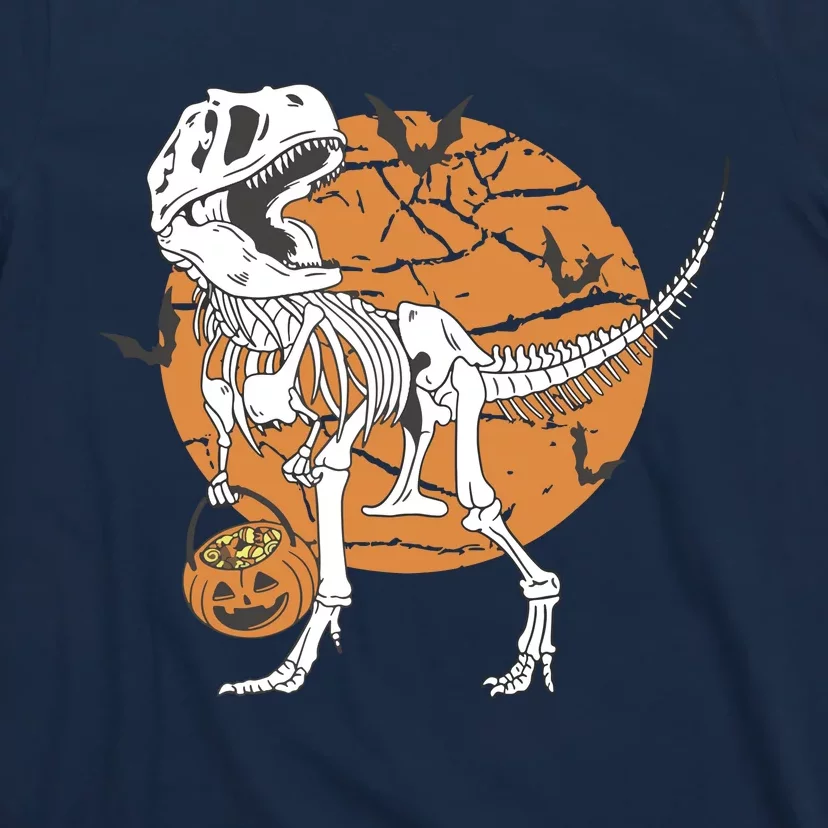 Halloween Boy Dinosaur Skeleton T Rex Scary Pumpkin Moon T-Shirt