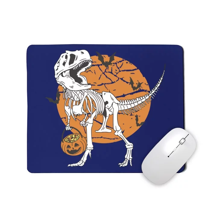 Halloween Boy Dinosaur Skeleton T Rex Scary Pumpkin Moon Mousepad