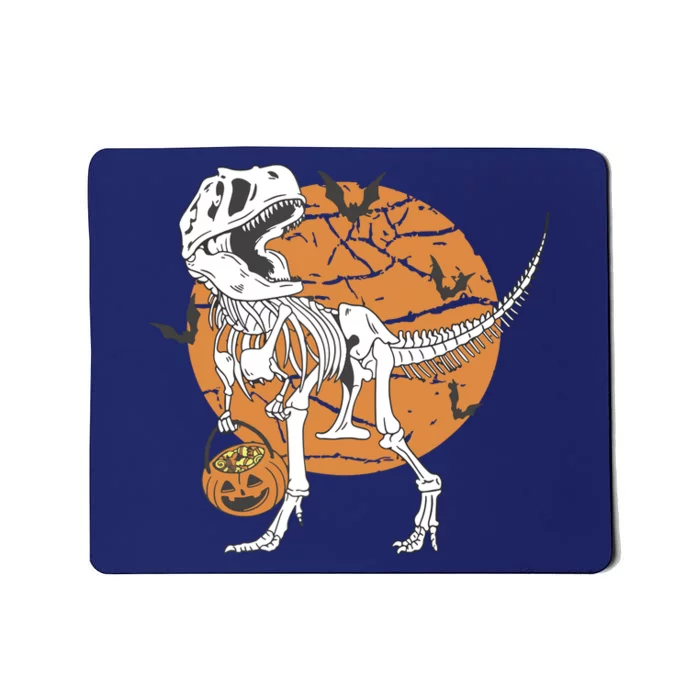 Halloween Boy Dinosaur Skeleton T Rex Scary Pumpkin Moon Mousepad