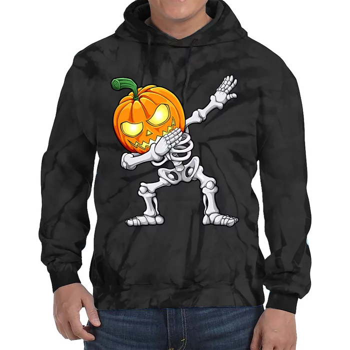 Halloween Boy Dabbing Skeleton Scary Pumpkin Jack O Lantern Tie Dye Hoodie