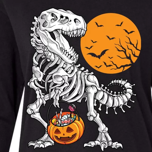 Halloween Boy Dinosaur Skeleton T Rex Scary Pumpkin Moon 5036 Womens Cotton Relaxed Long Sleeve T-Shirt