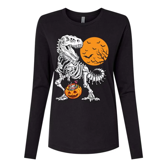 Halloween Boy Dinosaur Skeleton T Rex Scary Pumpkin Moon 5036 Womens Cotton Relaxed Long Sleeve T-Shirt