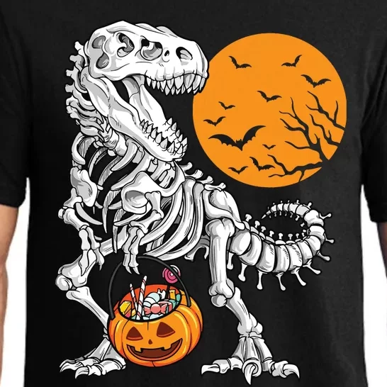 Halloween Boy Dinosaur Skeleton T Rex Scary Pumpkin Moon 5036 Pajama Set