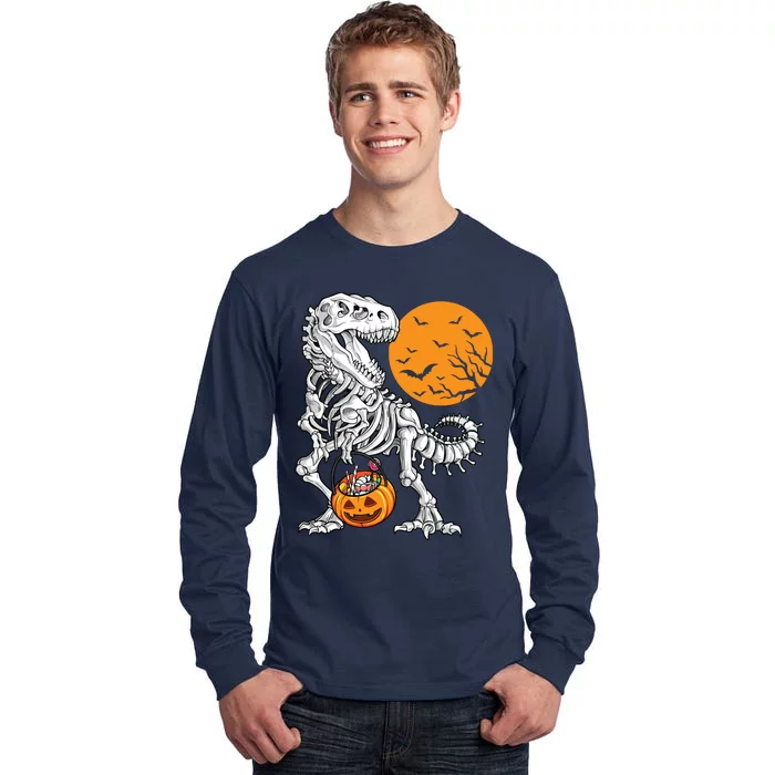 Halloween Boy Dinosaur Skeleton T Rex Scary Pumpkin Moon 5036 Tall Long Sleeve T-Shirt