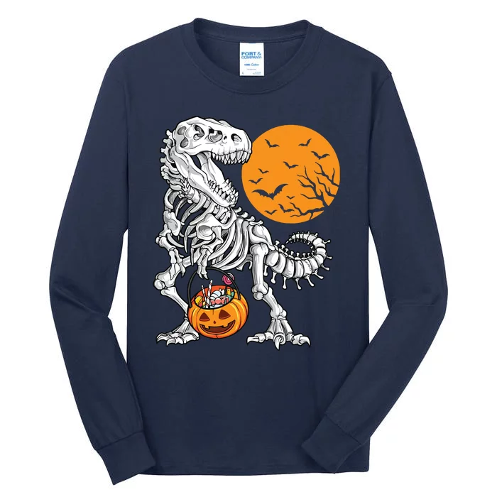 Halloween Boy Dinosaur Skeleton T Rex Scary Pumpkin Moon 5036 Tall Long Sleeve T-Shirt