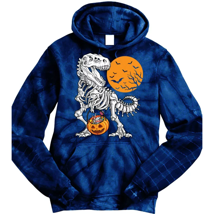 Halloween Boy Dinosaur Skeleton T Rex Scary Pumpkin Moon 5036 Tie Dye Hoodie