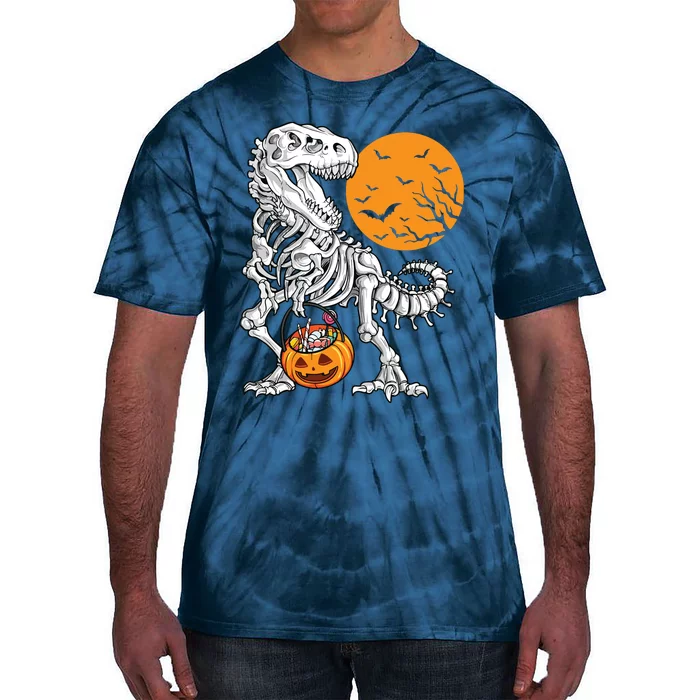 Halloween Boy Dinosaur Skeleton T Rex Scary Pumpkin Moon 5036 Tie-Dye T-Shirt