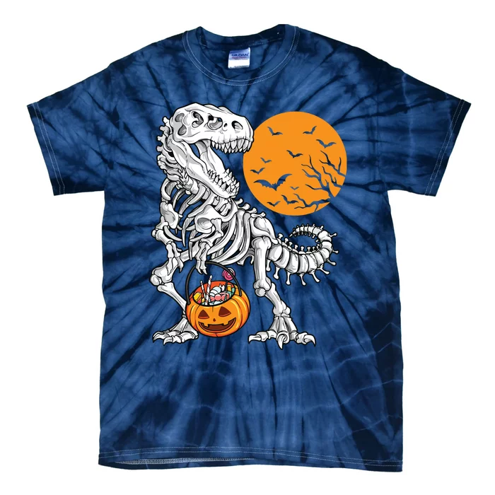 Halloween Boy Dinosaur Skeleton T Rex Scary Pumpkin Moon 5036 Tie-Dye T-Shirt