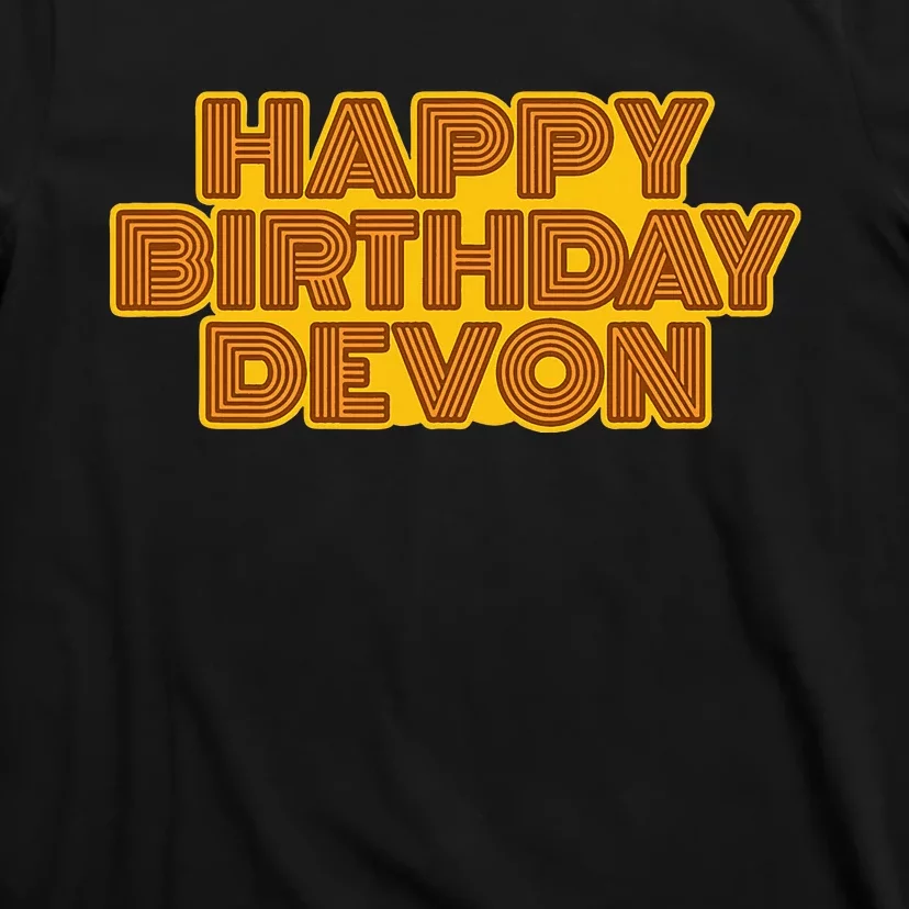 Happy Birthday Devon Personalized Name Retro Typography T-Shirt