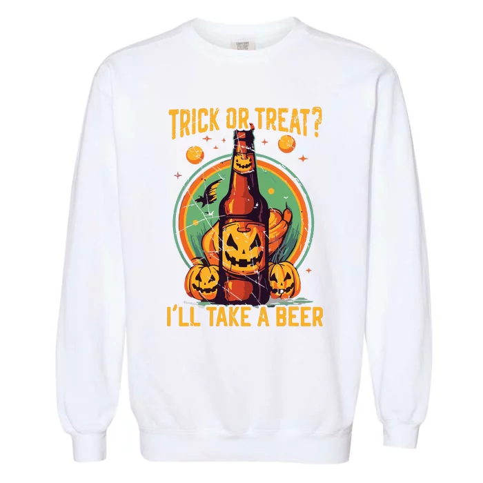 Halloween Beer Drinker Trick Or Treat Spooky Alcoholic Garment-Dyed Sweatshirt