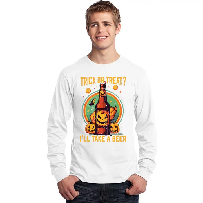 Halloween Beer Drinker Trick Or Treat Spooky Alcoholic Tall Long Sleeve T-Shirt