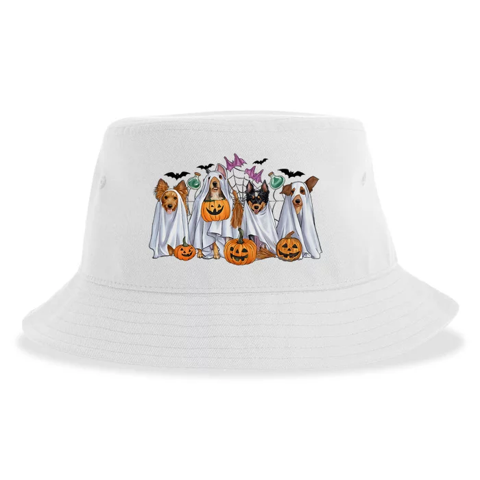 Halloween Boo Dogs Ghost Pumpkins Spooky Dog Lover Outfit Sustainable Bucket Hat