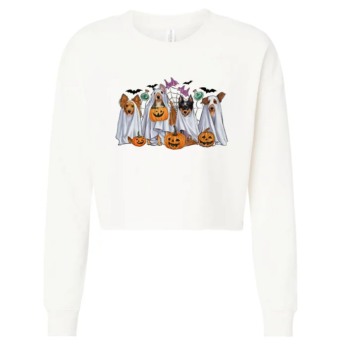 Halloween Boo Dogs Ghost Pumpkins Spooky Dog Lover Outfit Cropped Pullover Crew