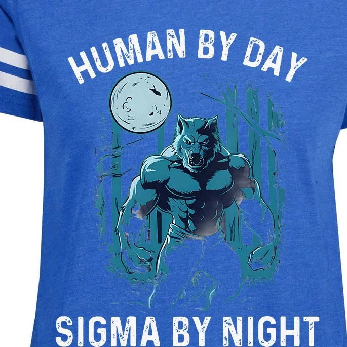 Human By Day Sigma By Night Werewolf Top Lone Alpha Wolf Enza Ladies Jersey Football T-Shirt